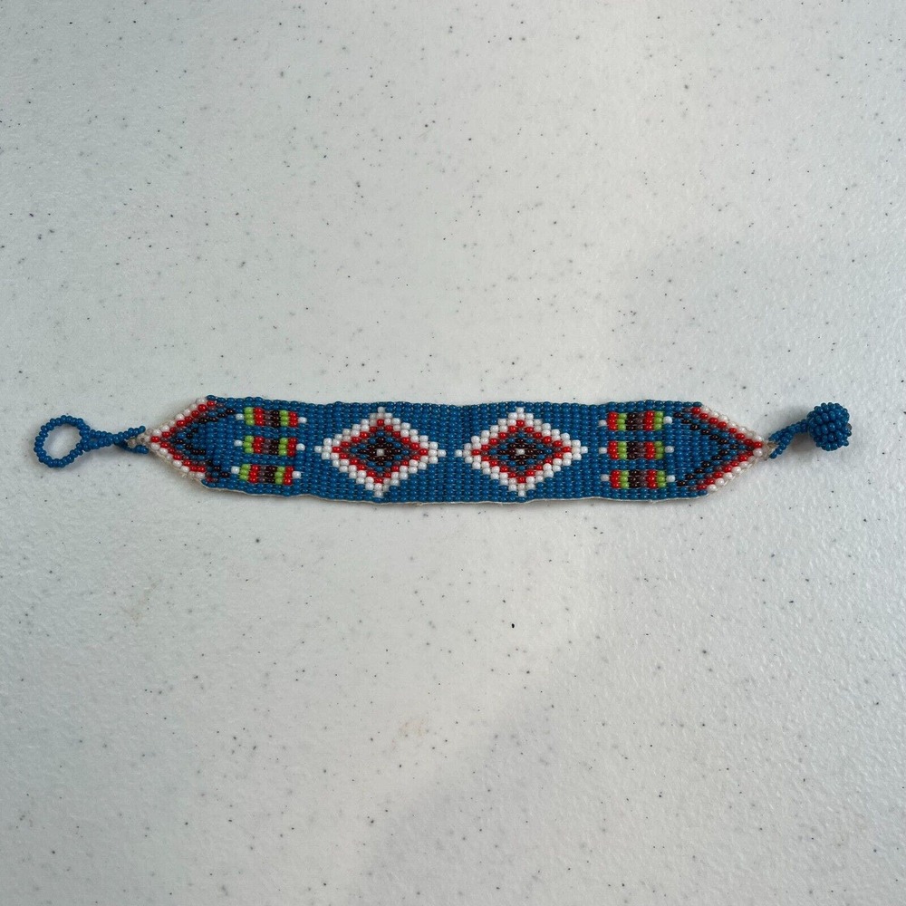 Vintage‎ Blue Red White Bohemian Adjustable Handmade Loom Beaded Bracelet